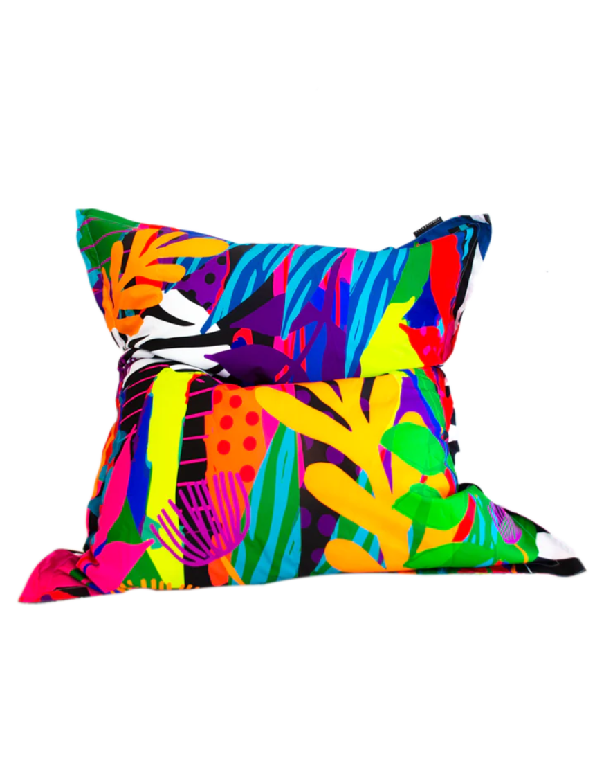 Riley Burnett Secret Garden bean bag chair with colorful floral pattern, soft fabric, and comfortable seating for relaxation.
