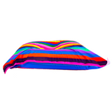 Riley Burnett Carnival Stripe picnic rug with attached bean bag seat, outdoor seating with colorful striped fabric.