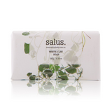 Salus White Clay Soap bar featuring a clean, white appearance and natural ingredients, ideal for gentle skin cleansing.