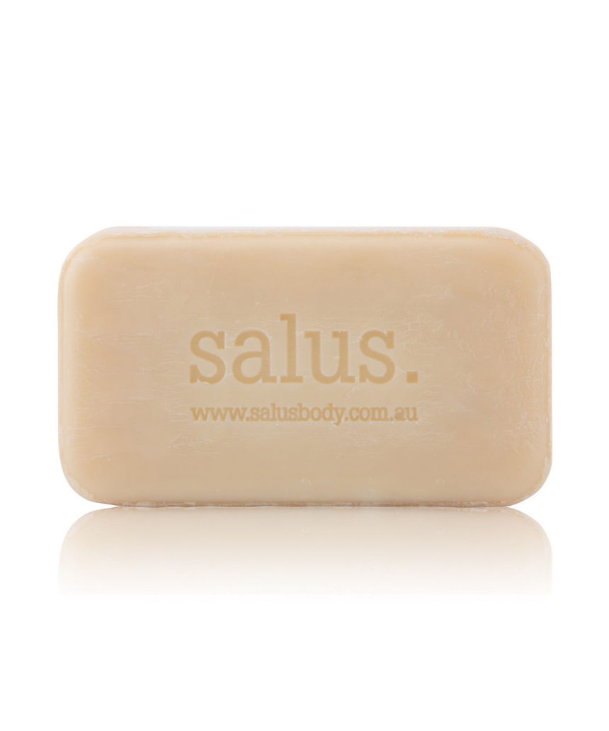 Salus White Clay Bar Soap with natural white clay, shown in a simple soap bar form on a clean surface.