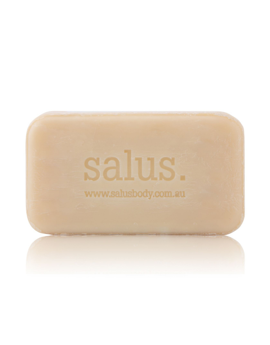 Salus White Clay Bar Soap with natural white clay, shown in a simple soap bar form on a clean surface.