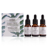 Salus essential oil burner blend trio featuring three bottles of aromatic essential oils for aromatherapy and relaxation.