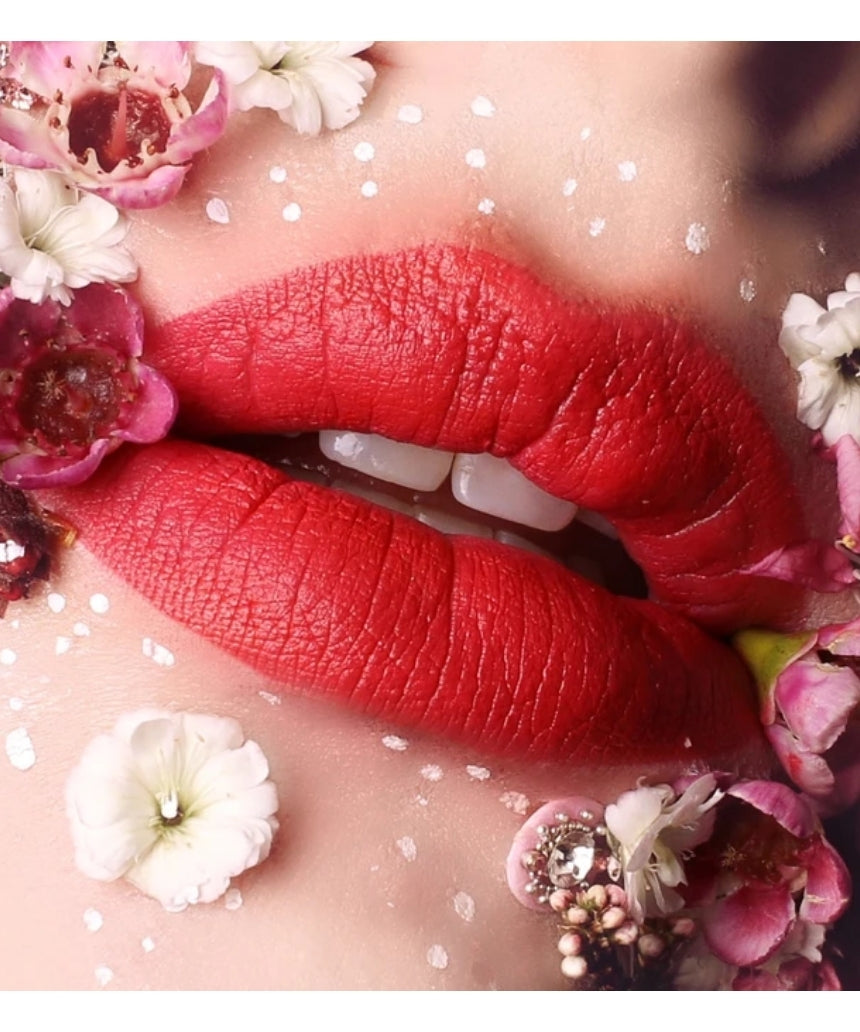 Suzy Lipsticks Miss Hannah Blood Red matte lipstick tube with deep red shade and black packaging.