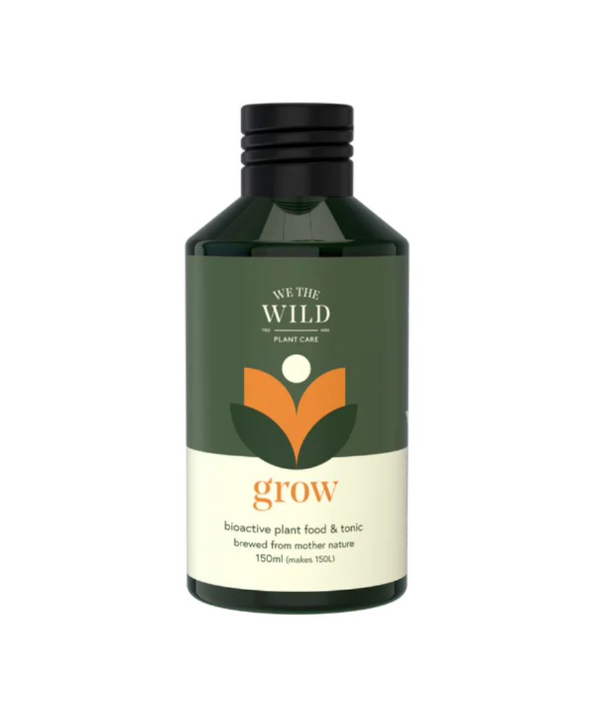 We The Wild Grow Plant Food & Tonic 150ml for healthy plant growth, featuring a natural botanical formula in a clear bottle