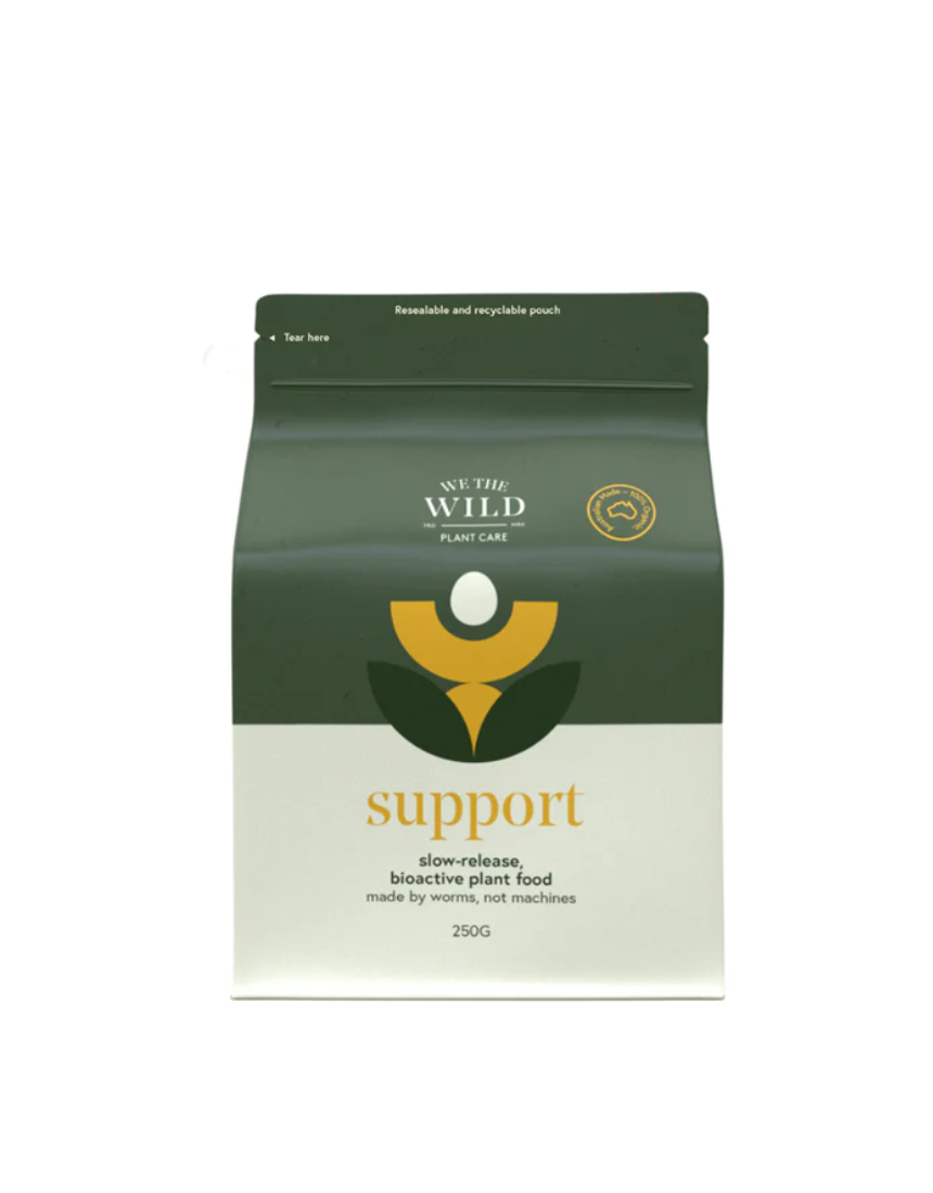 We The Wild Support Slow Release Plant Pallets 250g, natural plant fertilizer for healthy plant growth, shown in the image.