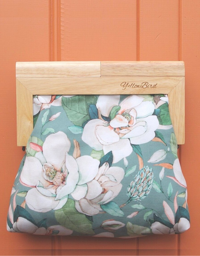 Watercolour Magnolia Medium Natural Frame Clutch - Say It Sister