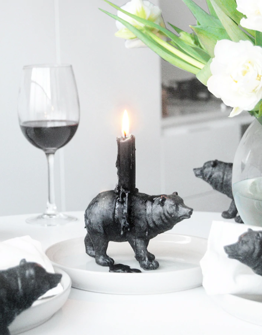 Bear Candle Holder - Black, Candle Holders, White Moose - Say It Sister