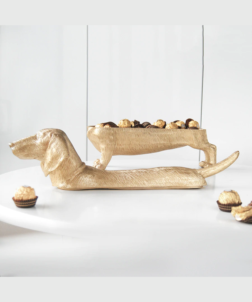 Dachshund Secret Bowl - Gold, Homewares, White Moose - Say It Sister
