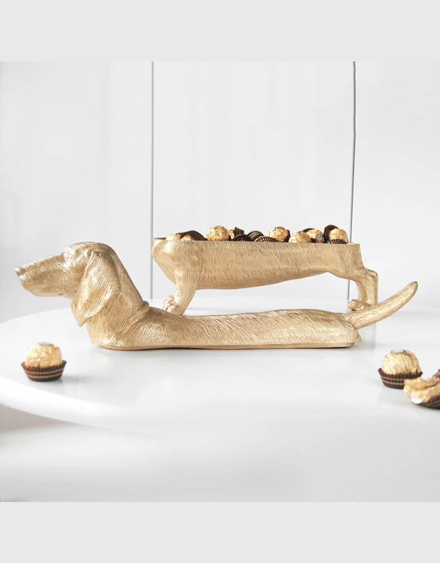 Dachshund Secret Bowl - Gold, Homewares, White Moose - Say It Sister