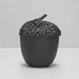 White Moose resin acorn-shaped vase and pot in black, decorative container with a textured surface and realistic acorn details.