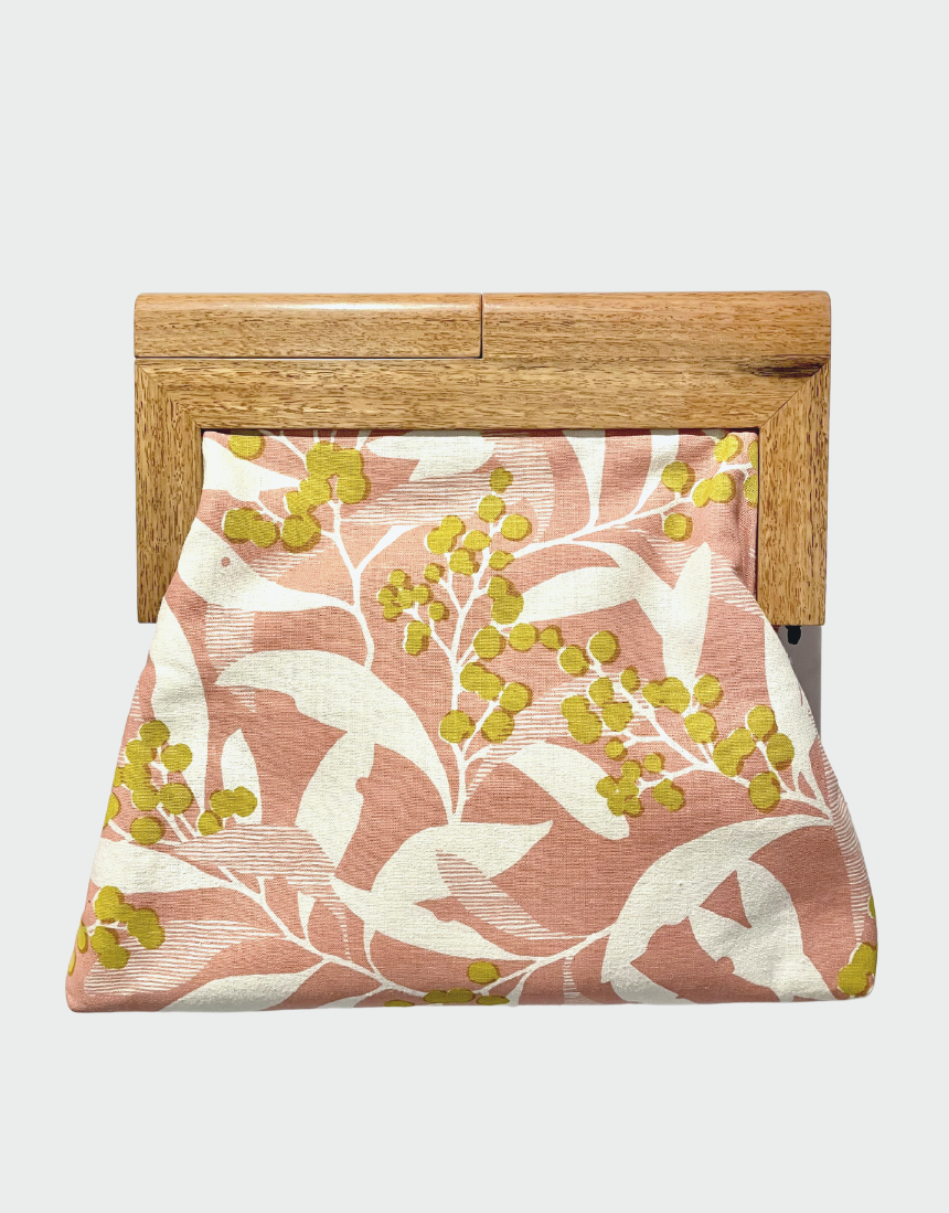 Signature Medium Clutch Wattle Tassie Oak Frame, clutch, Yellow Bird - Say It Sister