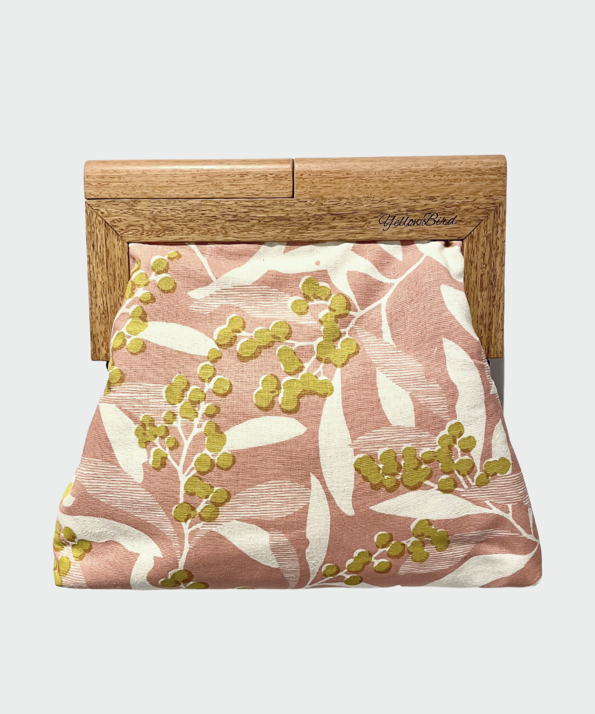 Signature Medium Clutch Wattle Tassie Oak Frame, clutch, Yellow Bird - Say It Sister