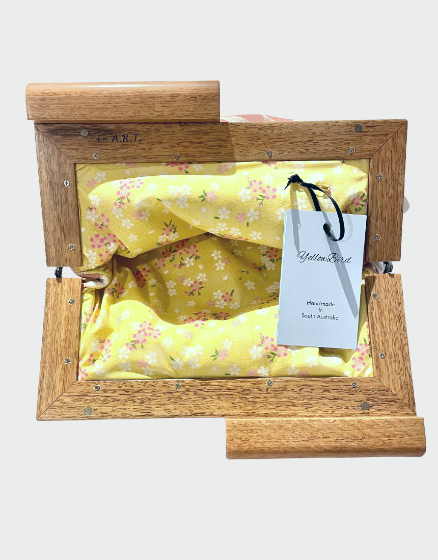 Signature Medium Clutch Wattle Tassie Oak Frame, clutch, Yellow Bird - Say It Sister